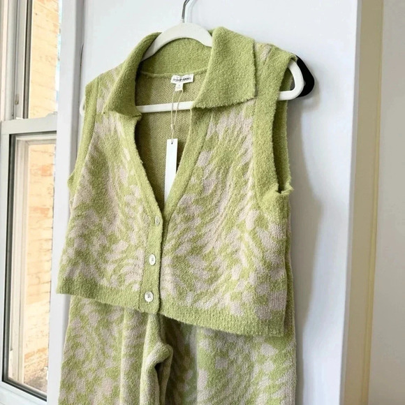 NWT For Love and Lemons Simone Wide Leg Two Piece Sweater Set Green Medium - Picture 8 of 17